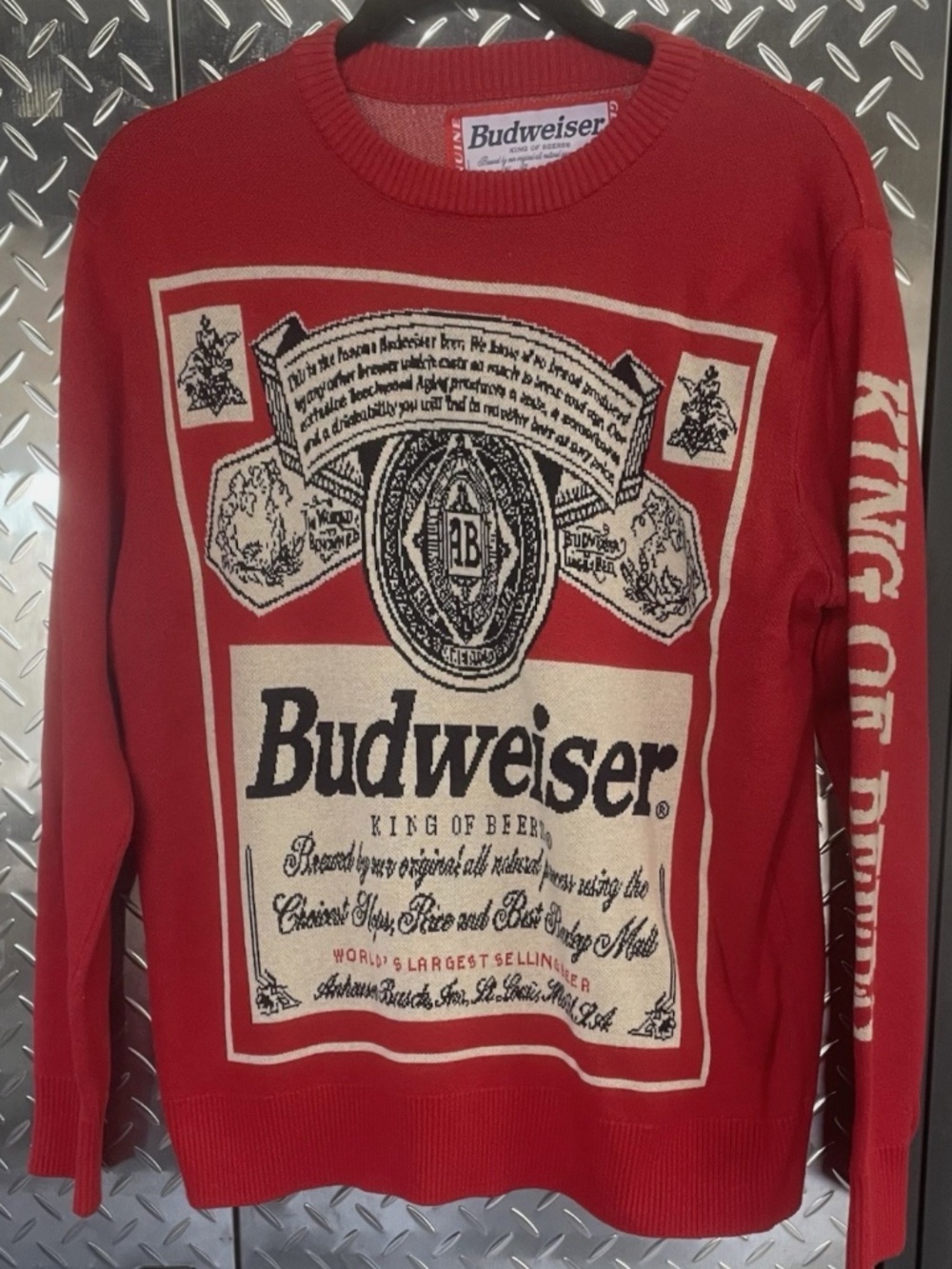 Budweiser King of Beers Red Graphic Crewneck Sweater Men’s M